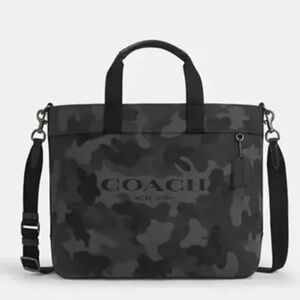 RETAIL $450 COACH Grey Black Camo Tote 38*Canvas & Leather Like New Unisex